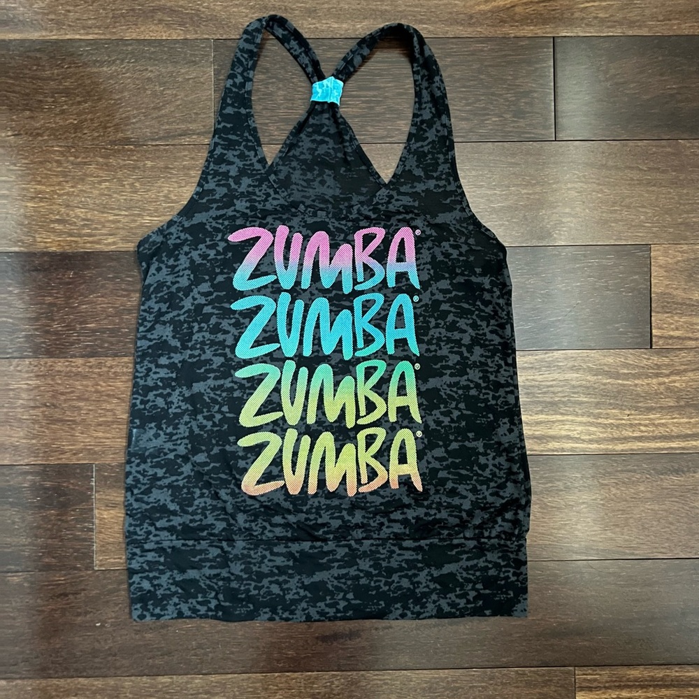 Zumba classic tank top size L/XL grey and black camo gently used